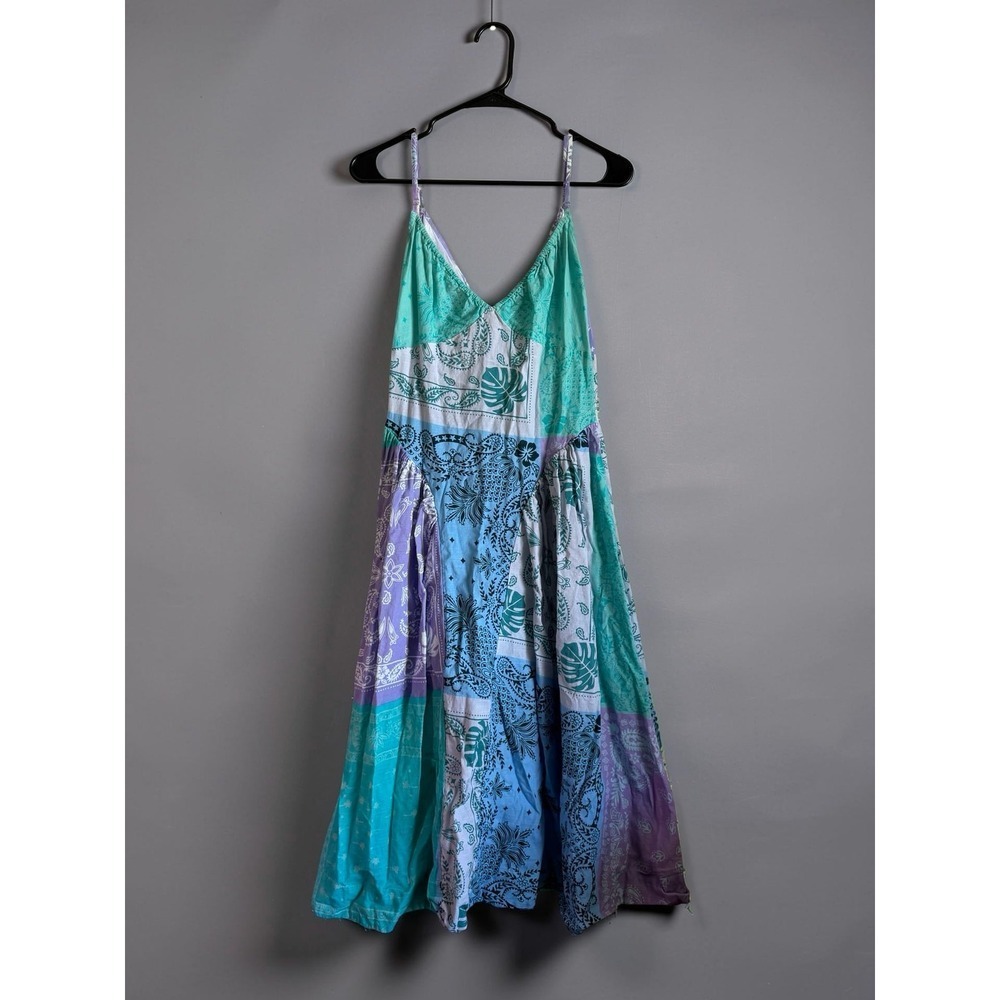 Free People Patchwork Bandana Print Midi Dress Blue Purple - Picture 3 of 11